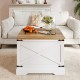 Farmhouse lift top coffee table with a brown square top, featuring hidden storage and a stylish design for home or.