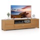 Farmhouse rustic TV stand in natural finish, featuring a smooth drawer and back cable hole for organized media setup.