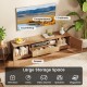 Farmhouse rustic TV stand with countertop, 2 cabinets, drawer, and compartment for organizing media essentials.