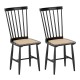 Set of 2 black farmhouse dining chairs with ergonomic curved backrest and PE rattan seats for stylish comfort.