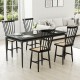 Black dining chair set featuring solid rubber wood and PE rattan seats, perfect for dining rooms or kitchens.