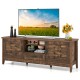 Farmhouse TV stand in rustic brown with woven accent doors, featuring 3 adjustable shelves and ample storage space.
