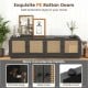 Farmhouse TV stand with exquisite PE rattan doors, adjustable shelves, and protective pads for TVs up to 75 inches.