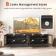 Farmhouse TV stand with 2 cabinets, 8 cable management holes, and adjustable shelves for TVs up to 75 inches.