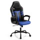 Faux leather office chair in blue features a wide seat, ergonomic design, and height adjustment for personalized comfort.