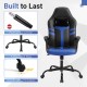 Faux leather upholstered office chair in blue features a removable head pillow, ergonomic design, and smooth-rolling PU casters.