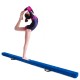 Folding 7-foot blue balance beam with handles, featuring a wood core and foam top for safe gymnastic training at home.