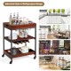 Three-tier kitchen island serving bar cart with wine bottle rack and glass holder, ideal for kitchens and dining areas.