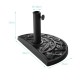 Half round outdoor patio umbrella base with ornate flower design, made of rust-free resin, adjustable for stability.