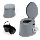 Compact 5L portable travel toilet in gray with ergonomic design, featuring a detachable paper holder for convenience.
