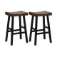 Set of two 29-inch solid wood saddle-seat stools with curved surfaces and footrests, ideal for home or cafe use.