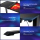 Electric standing gaming desk featuring a carbon fiber texture, adjustable foot pad, and smooth edges for safety.