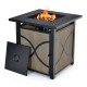 25-inch propane fire pit table with removable lid, 40,000 BTU, stainless steel burner, ideal for outdoor patio use.