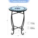 Round cobalt blue mosaic accent table with black steel frame, ideal for indoor or outdoor plant display.