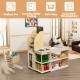 Kids wooden grocery store playset with chalkboard and storage baskets, enhancing creativity and organization for role.