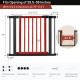 Extendable red safety gate for baby and pet, fits openings 29.5"-38", features double-lock latch and auto-close.