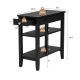 Black side end table with drawer and 2-tier open storage shelves, ideal for small spaces and home organization.