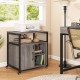 File cabinet on wheels in gray with charging station, open shelf, and lockable side cabinet for versatile organization.