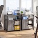 File cabinet on wheels in gray with charging station, adjustable compartments, and lockable side cabinet for office.