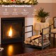 Firewood log rack in black with raised feet and unique handle, designed for easy assembly and stability by the.