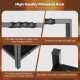 Close-up of the firewood log rack's unique handle and raised feet, featuring a rustproof black steel frame for.