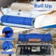 Blue 9' x 6' floating water pad foam mat rolled up for easy storage, made of eco-friendly XPE foam for water fun.