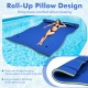 Floating water pad in blue, 9' x 6', made of eco-friendly XPE foam with roll-up pillow design for relaxation.