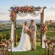Flat top garden arch made of sturdy fir wood, decorated for a wedding with flowers, suitable for climbing plants.