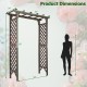 Flat top garden arch with gate, 85" tall, brown fir wood, ideal for climbing plants and wedding decor, dimensions shown.