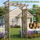 Flat top garden arch with gate, 85" tall, made of premium fir wood, ideal for climbing plants and wedding decor.