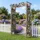 Flat top garden arch made of sturdy fir wood, ideal for climbing plants and as a wedding entrance in a vibrant garden.