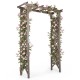 Flat top garden arch with gate, featuring a sturdy fir wood structure and lattice trellises, ideal for climbing plants.