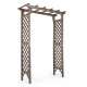 Flat top garden arch made of sturdy fir wood, featuring lattice trellises for climbing plants and a wide entrance.