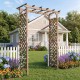 Flat top garden arch with gate, 85" tall, made of sturdy fir wood, ideal for climbing plants and wedding decorations.