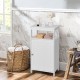 White floor cabinet with two large storage spaces and adjustable shelf, perfect for organizing various items.