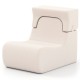 Curved beige floor chair with detachable headrest, made of ice velvet fabric, perfect for relaxing or reading.