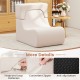 Curved beige floor chair with detachable headrest, featuring ice velvet fabric and convenient zipper for easy cleaning.