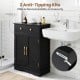 Black floor storage cabinet with doors, drawer, and adjustable shelf, featuring anti-tipping kits for enhanced stability.