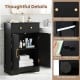Black floor storage cabinet with doors, drawer, adjustable shelf, and gold handles for organized bathroom essentials.
