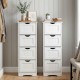 Two white wooden storage organizers with four drawers each, designed for bathrooms and narrow spaces, featuring cut-out.