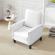 White floral accent chair with solid wood legs, high back, and padded cushions for farmhouse boho decor.