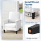 Beige floral accent chair with solid wood legs, high back, and padded armrests for stylish comfort in any decor.