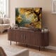 Fluted TV stand in walnut finish for TVs up to 60", featuring spacious storage and elegant wood-like surface.