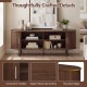 Fluted TV stand in walnut finish with rounded edges, convenient handles, and spacious compartments for organized.