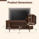 Dimensions of the Fluted TV Stand in walnut finish, designed for TVs up to 60", showcasing its spacious compartments.