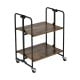 2-tier folding rolling cart with rustic wood finish and metal frame, ideal for kitchen or living room organization.