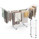 Folding clothes drying rack with adjustable wings, showcasing a foldable design for easy storage and transport, ideal.