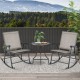 Set of 2 folding rocking chairs with breathable brown fabric, placed on a patio for comfortable outdoor relaxation.