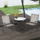 Set of 2 brown folding rocking chairs with breathable fabric and a round table, perfect for outdoor relaxation by the.