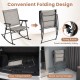 Folding rocking chair set with breathable brown fabric, ergonomic design, and space-saving storage for easy transport.